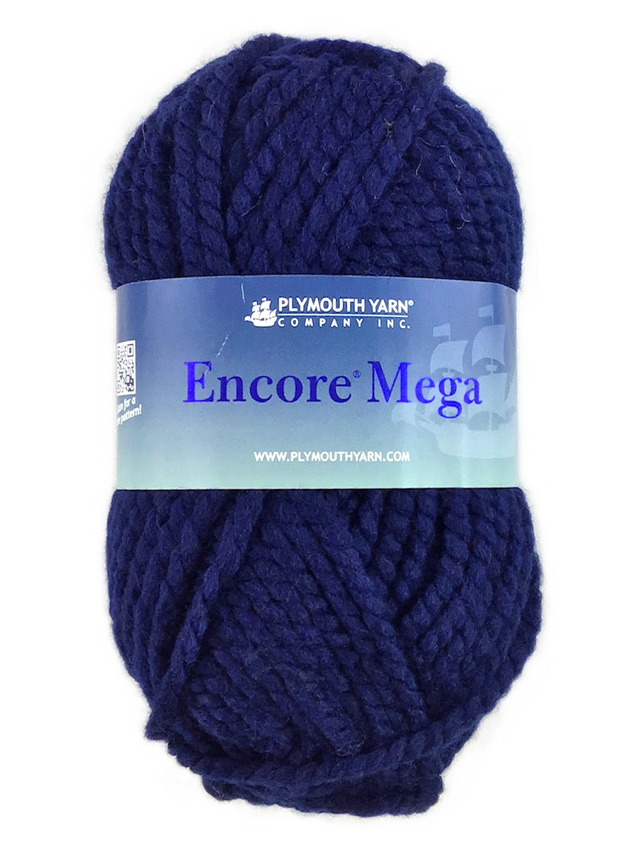 A blue skein of Plymouth Encore Mega yarn
