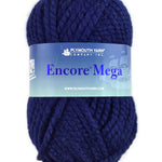 A blue skein of Plymouth Encore Mega yarn