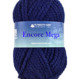 A blue skein of Plymouth Encore Mega yarn