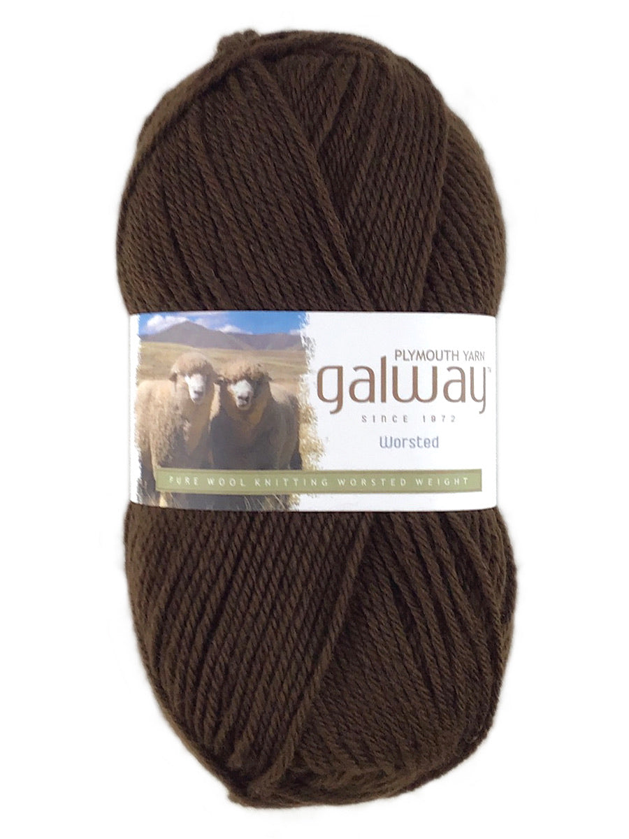 A brown skein of Plymouth Galway yarn
