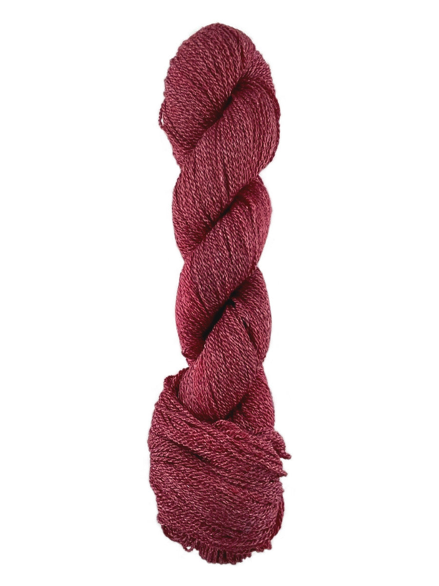 A red skein of Mountain Meadow Wool Green River yarn