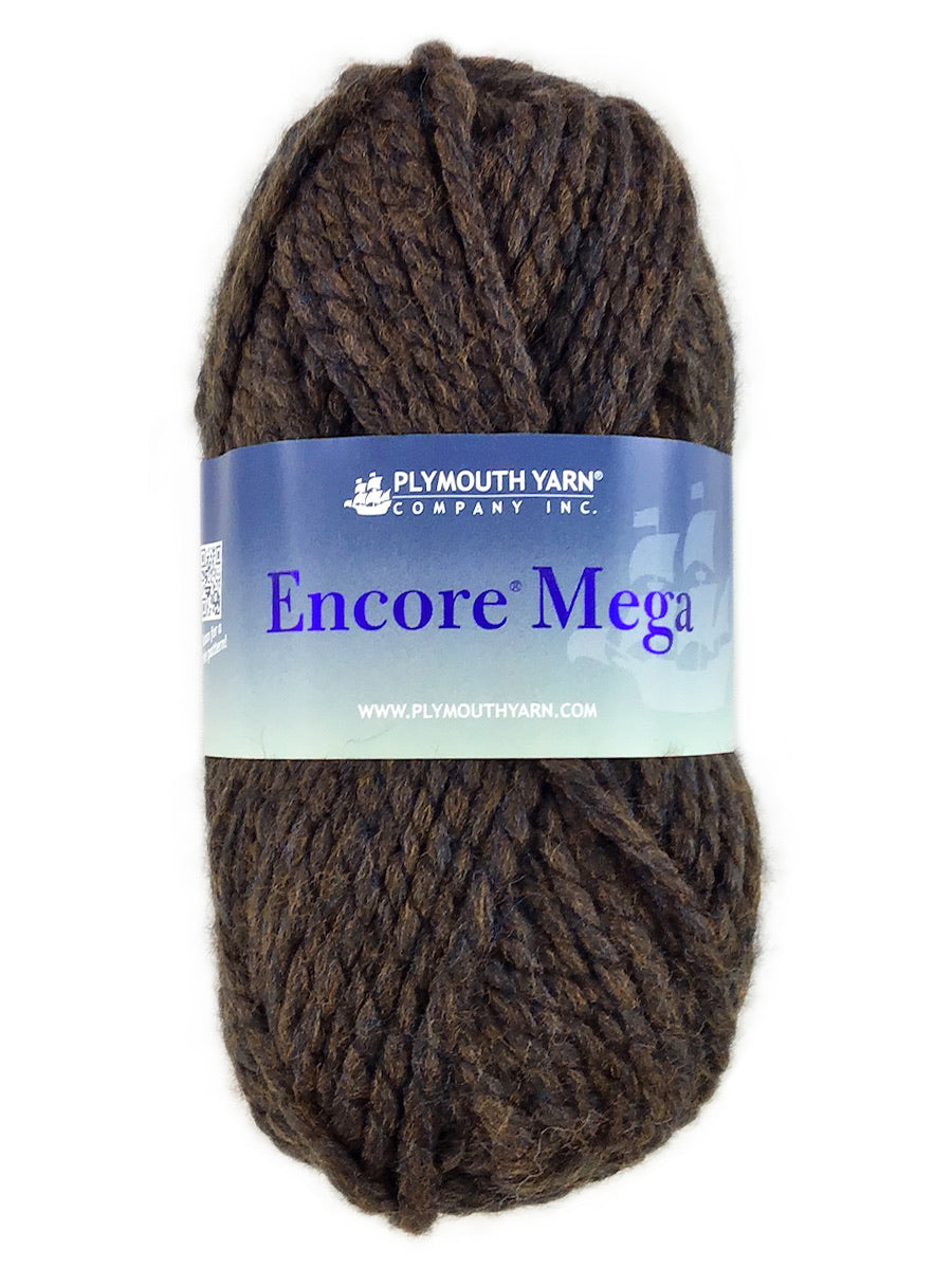 A brown skein of Plymouth Encore Mega yarn