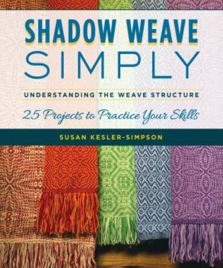 Cover of Shadow Weave Simply, multicolored woven fabrics hang behind title