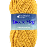 A yellow skein of Plymouth Encore Mega yarn