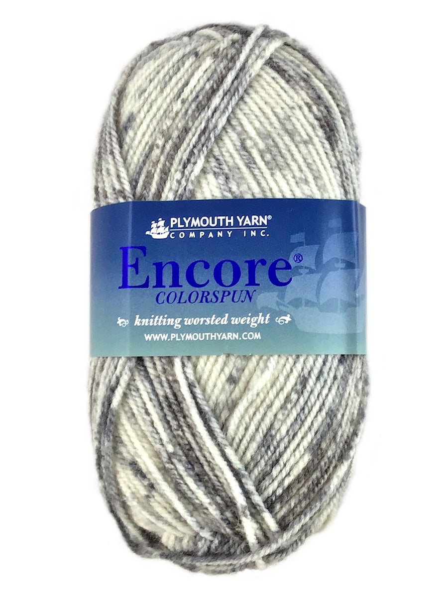 A grey mix of Plymouth Encore Colorspun yarn
