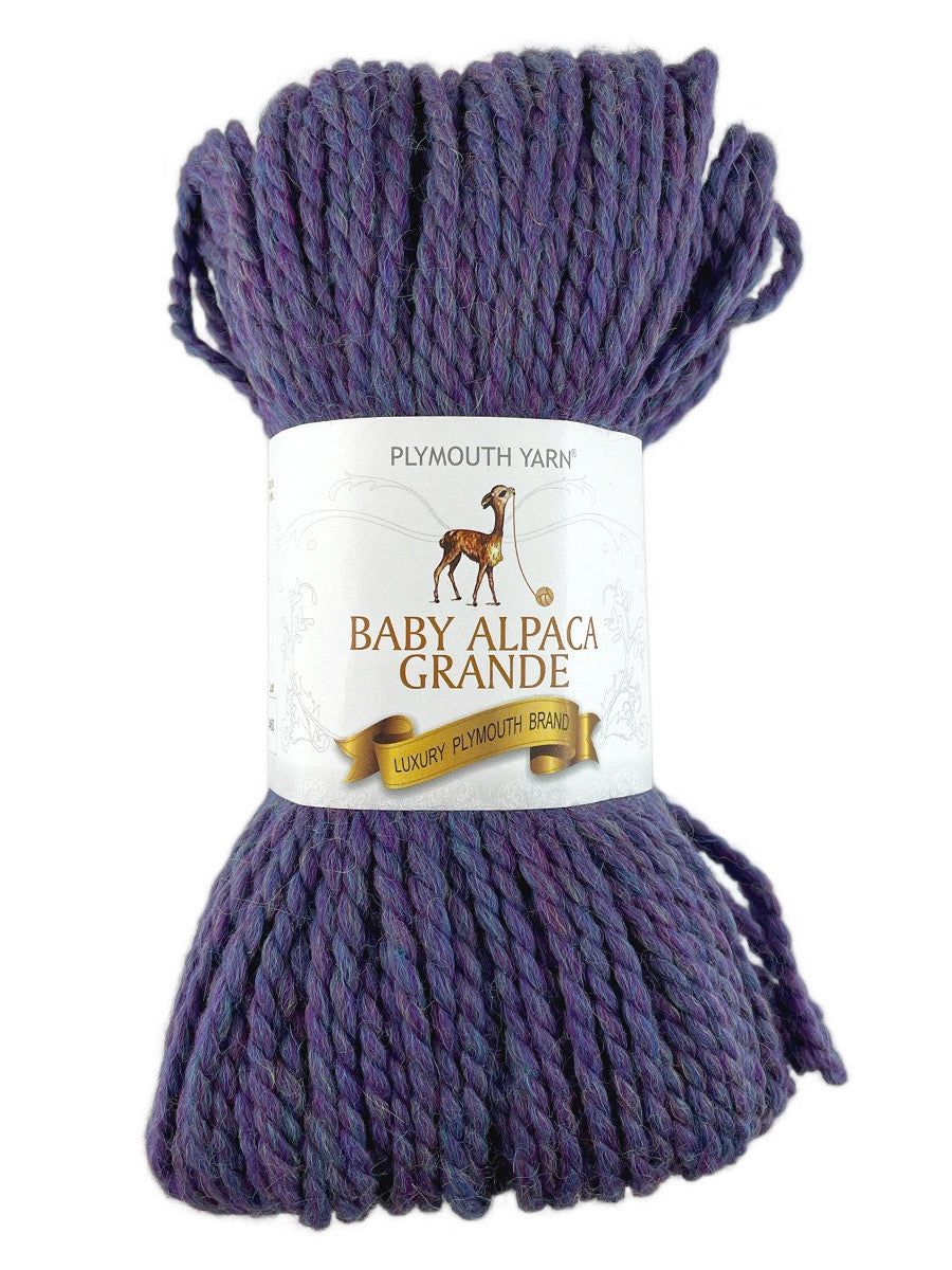 A blue mix skein of Plymouth Baby Alpaca Grande yarn