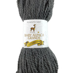 A grey skein of Plymouth Baby Alpaca Grande yarn