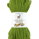 A green skein of Plymouth Baby Alpaca Grande yarn