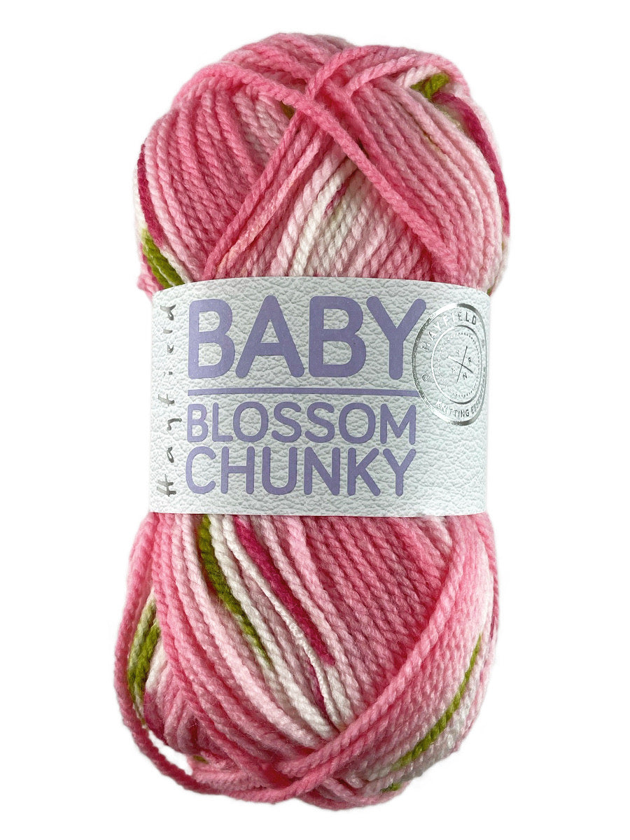 A pink skein of Hayfield Blossom Chunky yarn