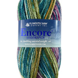 A rainbow mix of Plymouth Encore Colorspun yarn