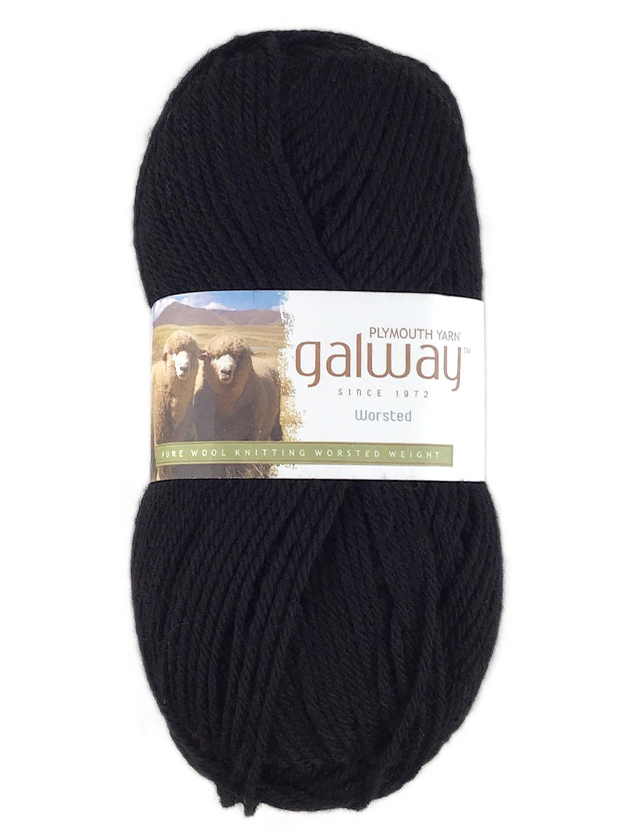 A black skein of Plymouth Galway yarn