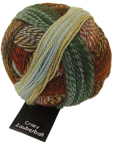 Schoppel Wolle Crazy Zauberball yarn color green, red, and tan