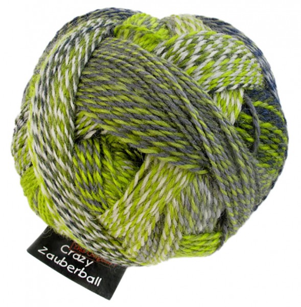 Schoppel Wolle Crazy Zauberball yarn color green, white, and gray