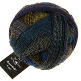 Schoppel Wolle Crazy Zauberball yarn color blue, green, and tan