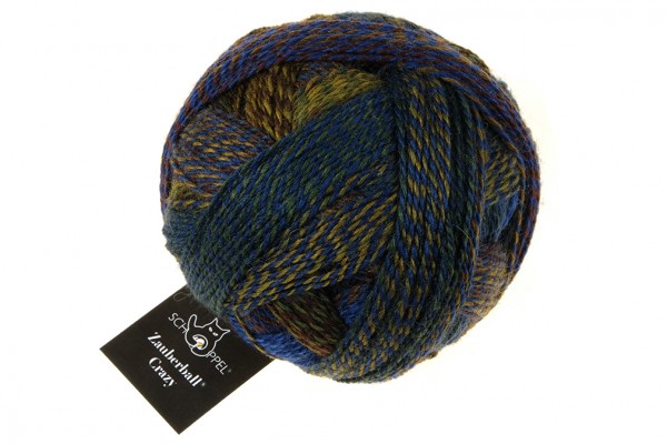 Schoppel Wolle Crazy Zauberball yarn color blue, green, and tan