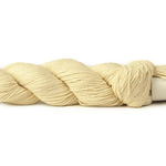 A photo of a cream colored hank of CoBaSi sock yarn.