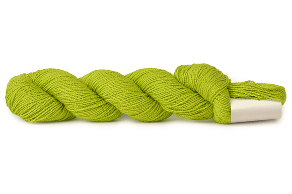 A photo of a lime green hank of CoBaSi sock yarn.