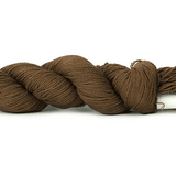 A photo of a brown hank of CoBaSi sock yarn.