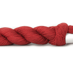 A photo of a red hank of CoBaSi sock yarn.