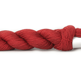 A photo of a red hank of CoBaSi sock yarn.
