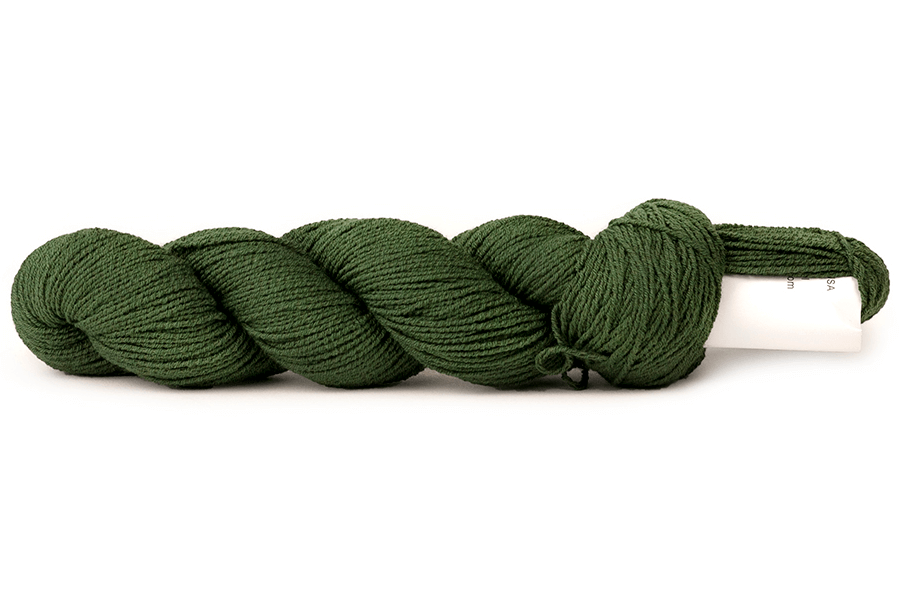 A photo of a dark green hank of CoBaSi sock yarn.