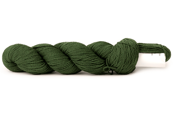 A photo of a dark green hank of CoBaSi sock yarn.
