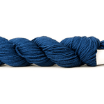 A photo of a blue hank of CoBaSi sock yarn.