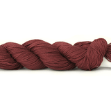 A photo of a wine colored hank of CoBaSi sock yarn.