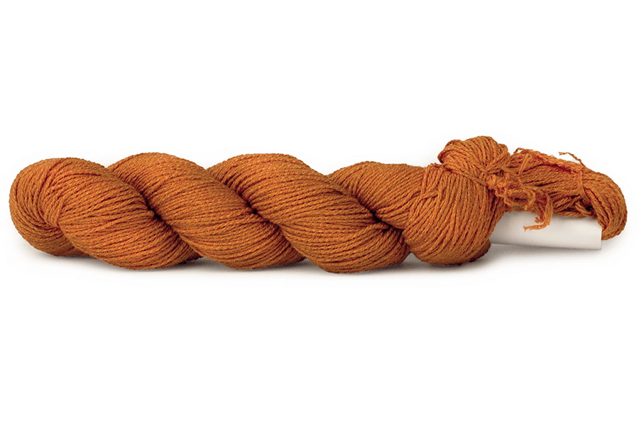 A photo of a pumpkin colored hank of CoBaSi sock yarn.