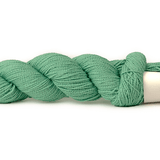 A photo of a light green hank of CoBaSi sock yarn.