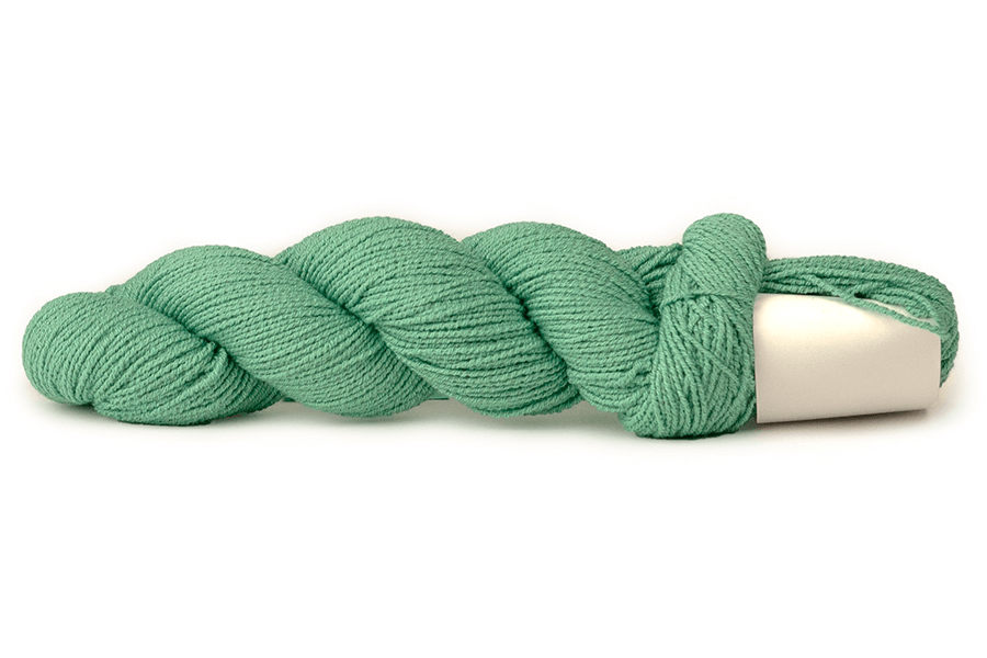 A photo of a light green hank of CoBaSi sock yarn.