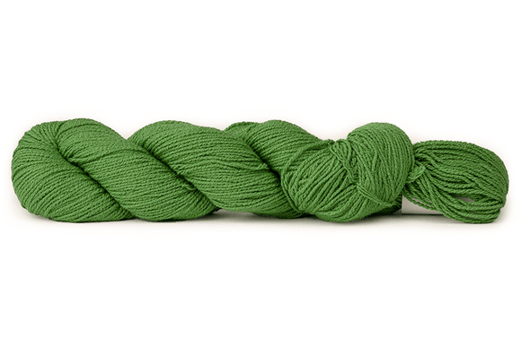 A photo of a green hank of CoBaSi sock yarn.