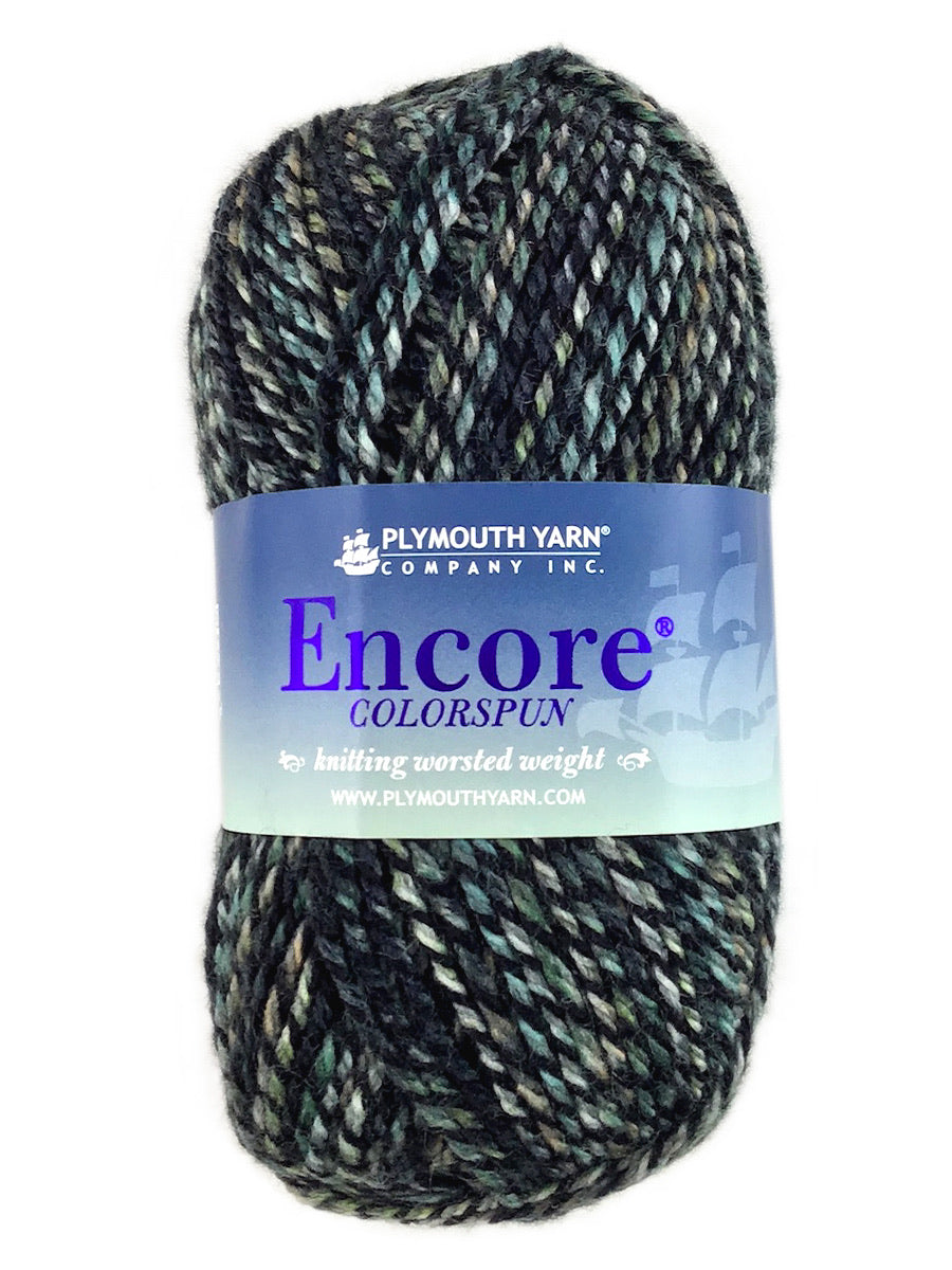 A black and green mix of Plymouth Encore Colorspun yarn