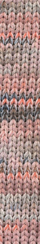 A photo of a  swatch of pink and gray Cairns yarn