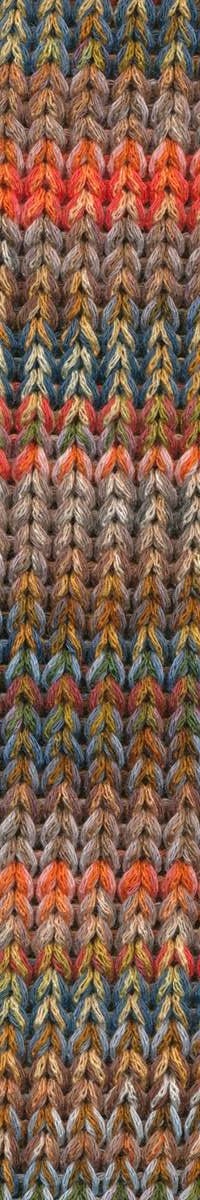 Swatch of Red taupe brown orange yellow Cairns yarn