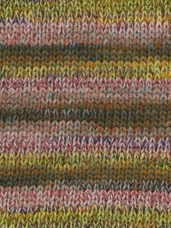 Swatch of yellow brown white pink purple Cairns yarn