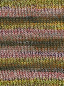 Swatch of yellow brown white pink purple Cairns yarn