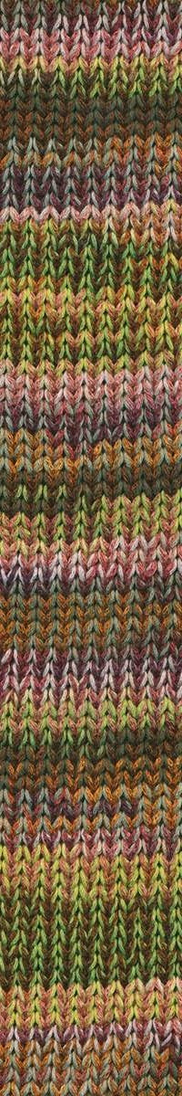 Swatch of pink green brown Cairns yarn