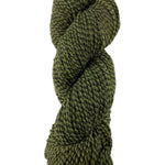 A green marled skein of Mountain Meadow Wool Cora yarn