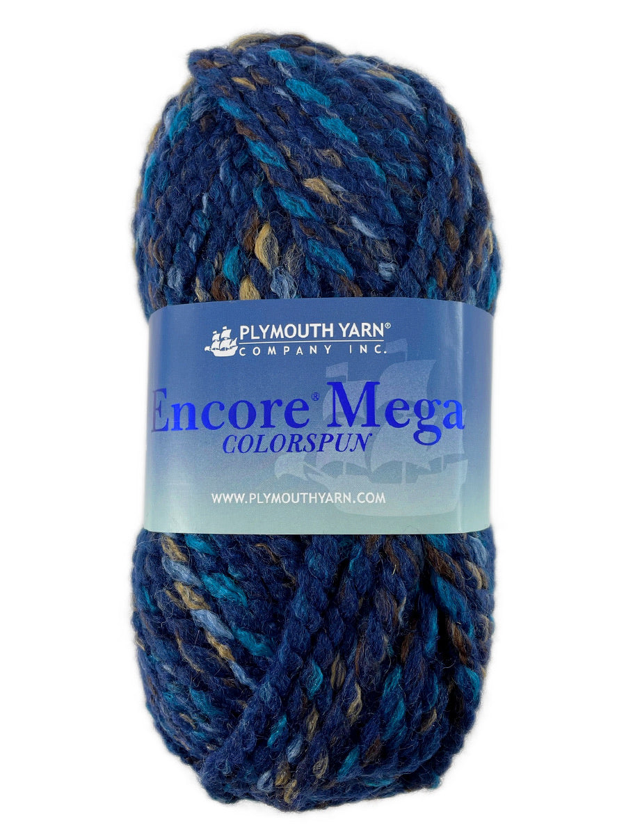 A navy mix skein of Plymouth Encore Mega Colorspun yarn