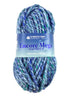 A multi blue skein of Plymouth Yarn Encore Mega Colorspun yarn