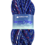 A denim mix skein of Plymouth Yarn Encore Mega Colorspun yarn
