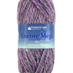 A mauve skein of Plymouth Yarn Encore Mega Colorspun yarn