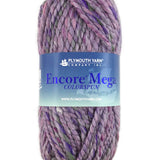 A mauve skein of Plymouth Yarn Encore Mega Colorspun yarn