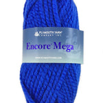 A blue skein of Plymouth Encore Mega yarn