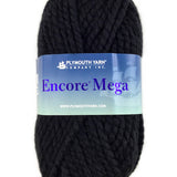 A black skein of Plymouth Encore Mega yarn