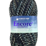 A black and green mix of Plymouth Encore Colorspun yarn