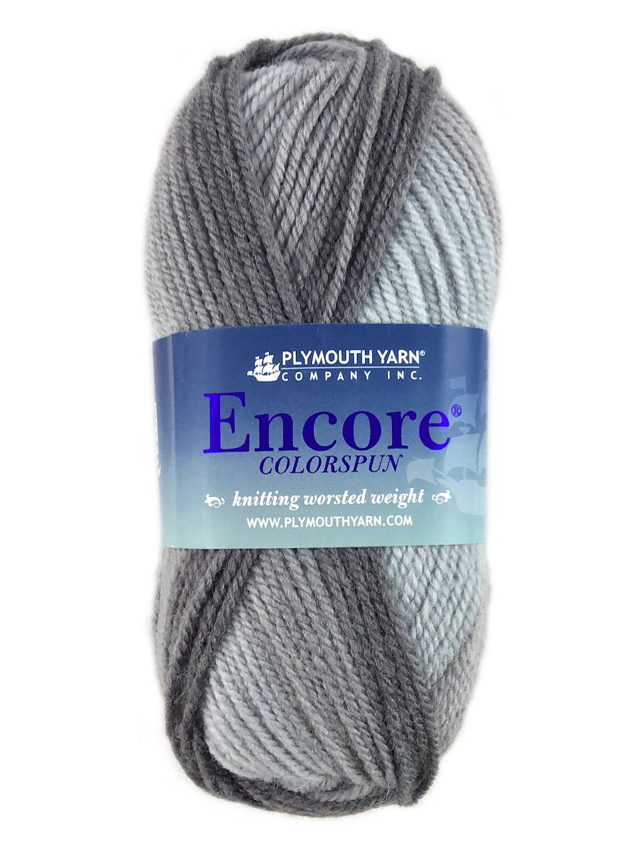 A grey mix of Plymouth Encore Colorspun yarn