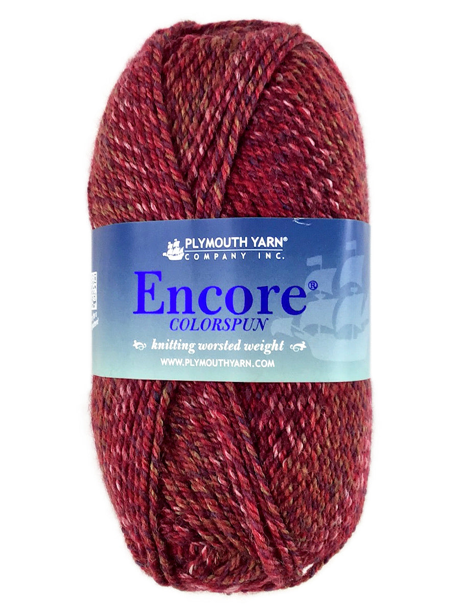 A red mix of Plymouth Encore Colorspun yarn
