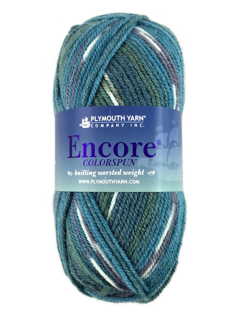 A blue mix of Plymouth Encore Colorspun yarn